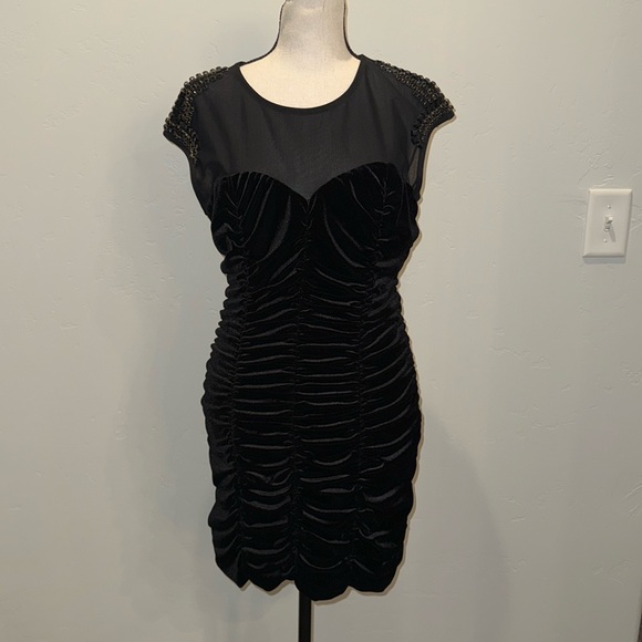 Bebe Women’s Black Velvet Dress, Size Large, EUc - Picture 1 of 11